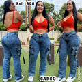 Pantalón Premium Cargo con tiras y ebillas azul piedra claro