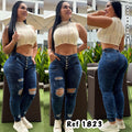 Pantalón premium 5 botones caucho en la bota azul piedra